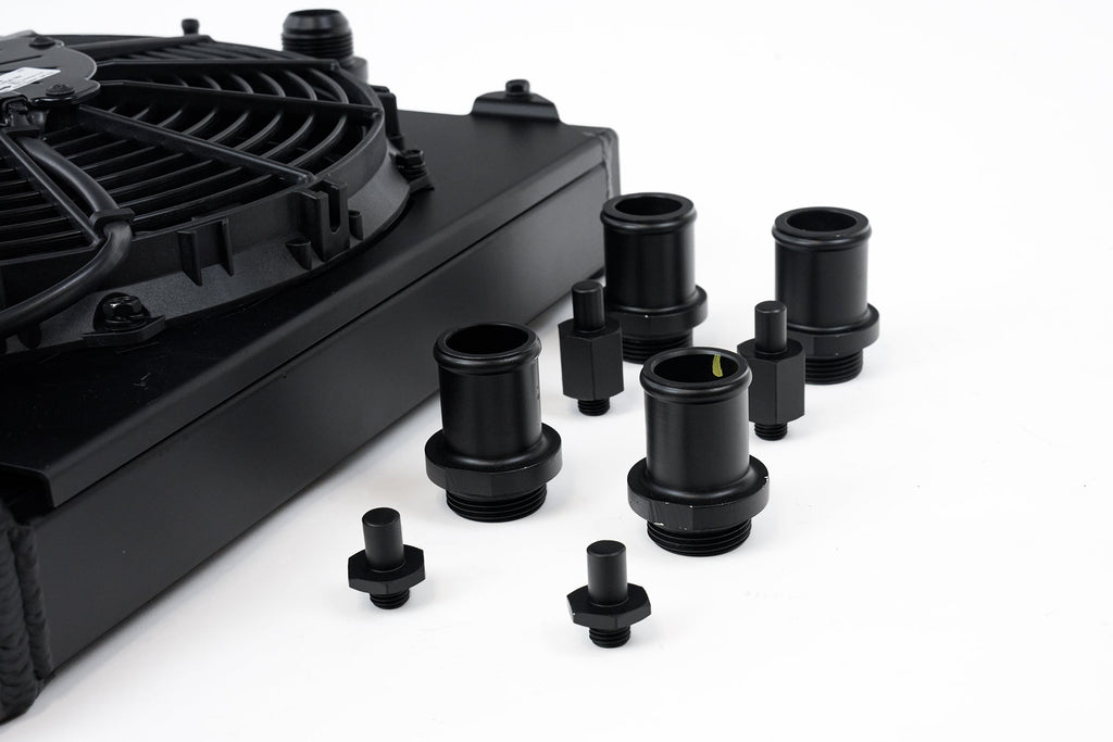 CSF #2858XB Universal Half Radiator - Evo 7/8/9 / 92-00 Civic - w/ SPAL Fan & Shroud - Black