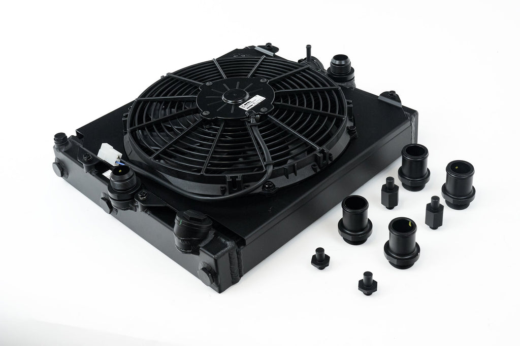 CSF #2858XB Universal Half Radiator - Evo 7/8/9 / 92-00 Civic - w/ SPAL Fan & Shroud - Black