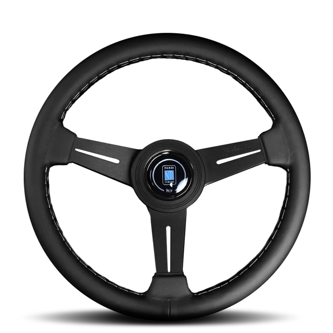 Nardi ND Classic Steering Wheel - Black Leather Grey Stitching Black Spokes 340mm