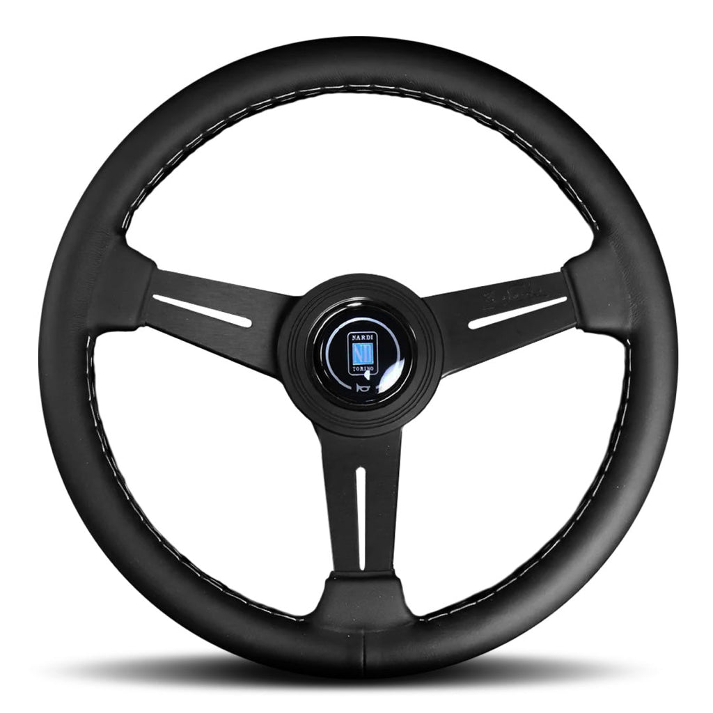 Nardi ND Classic Steering Wheel - Black Leather Grey Stitching Black Spokes 360mm