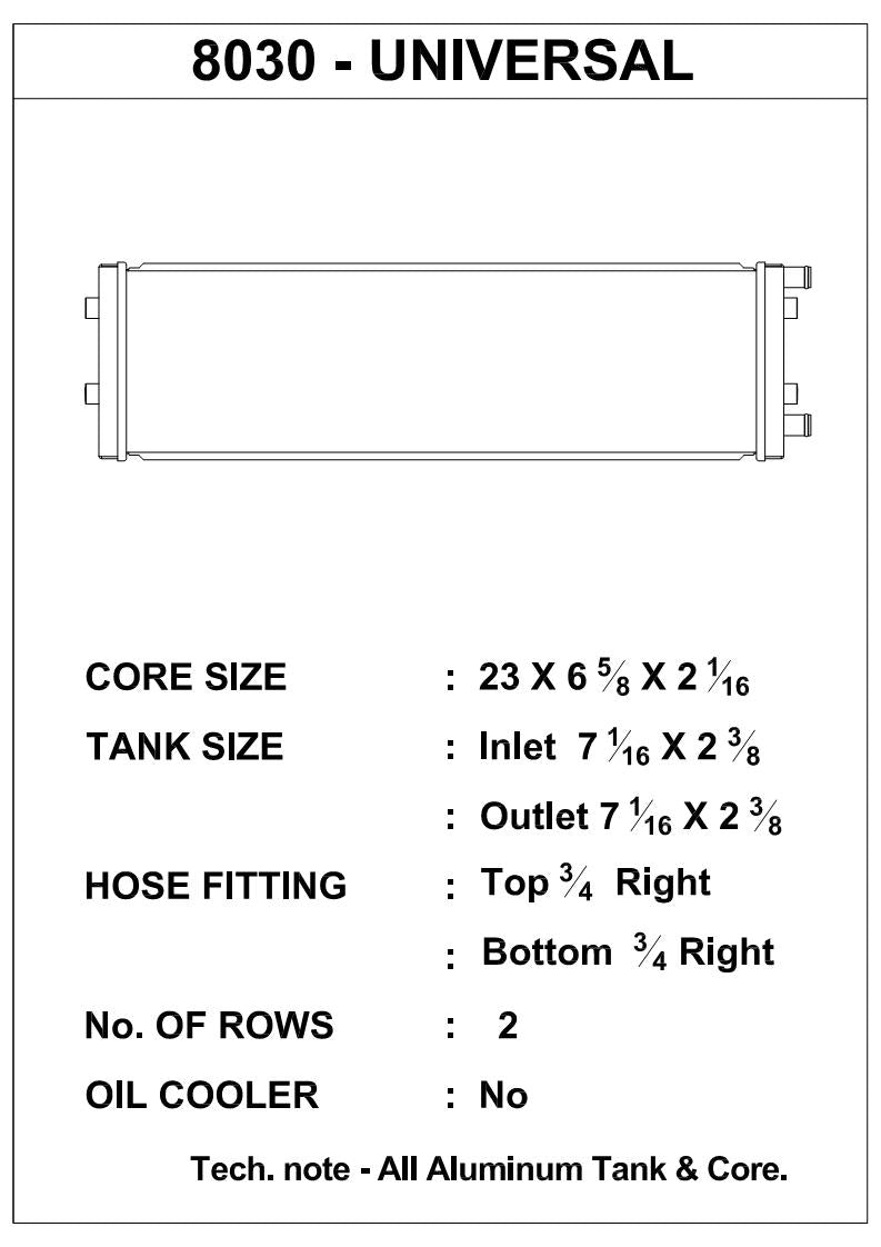CSF #8030 Dual-Pass Cross Flow Heat Exchanger with 3/4" slip-on connections
