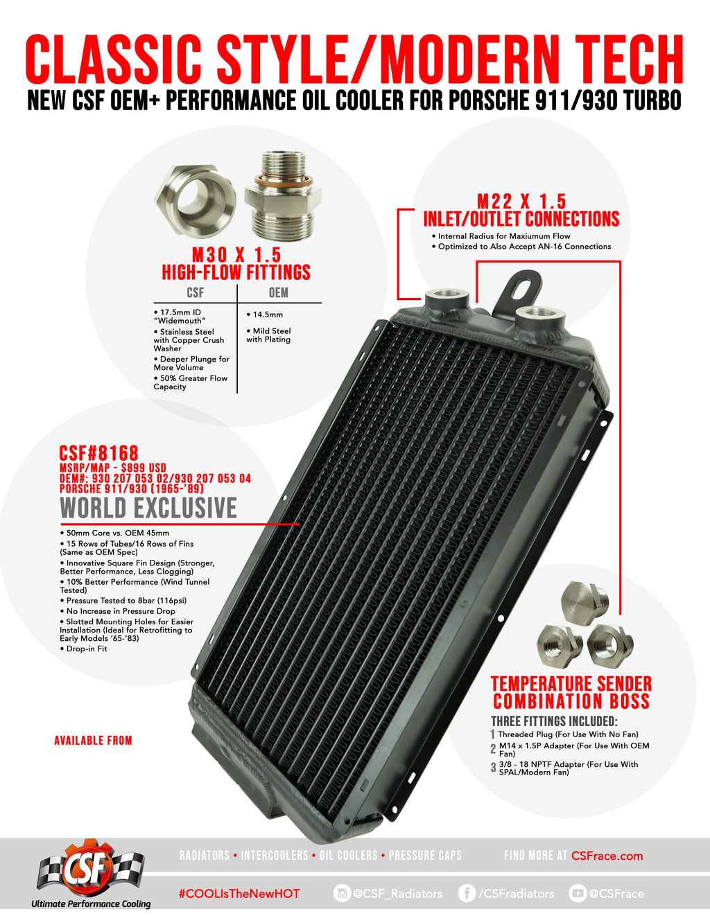 CSF #8168 Porsche 911/930 Turbo OEM + Performance Oil Cooler