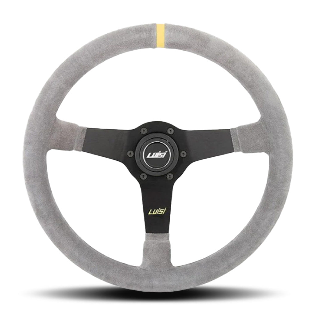 Luisi Mirage Corsa Steering Wheel - Grey Shammy Leather Black Spokes 350mm