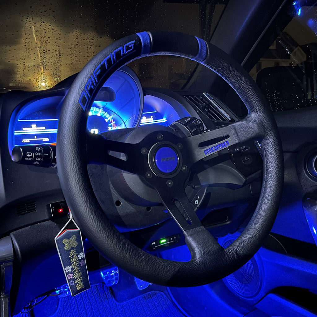 MOMO Drifting 33 Steering Wheel - Black Blue Leather Black Spokes 330mm