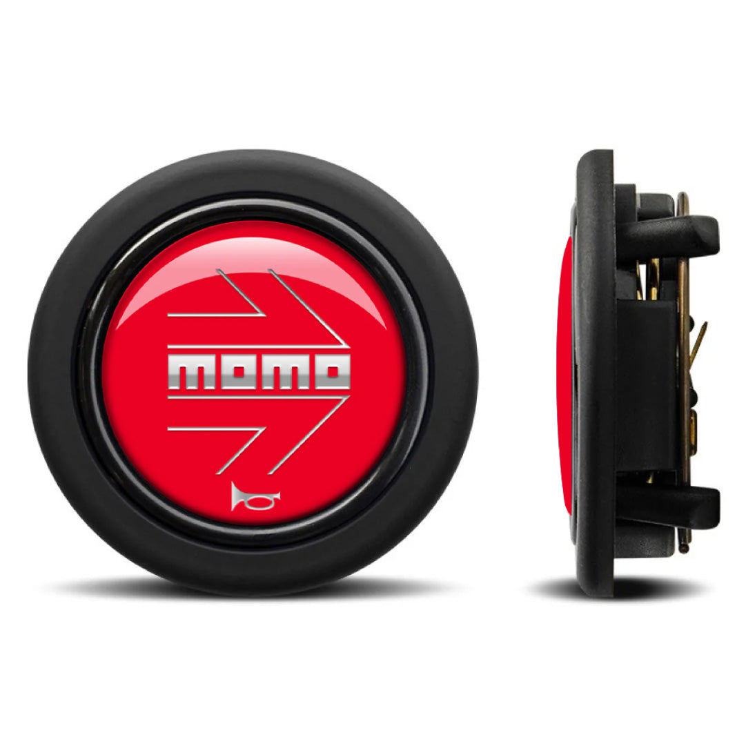 MOMO Horn Button - Glossy Red Chromed Logo - Round Lip