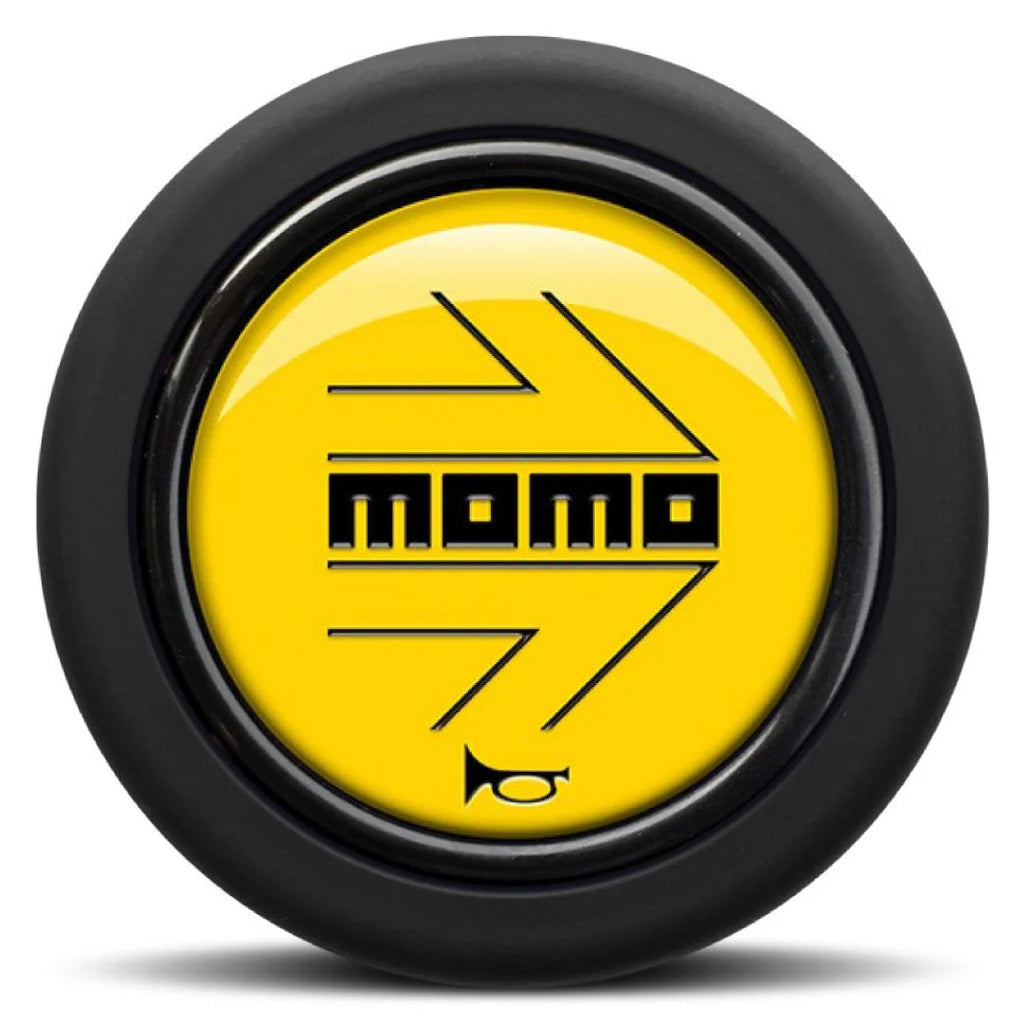 MOMO Horn Button - Glossy Yellow Black Logo - Round Lip
