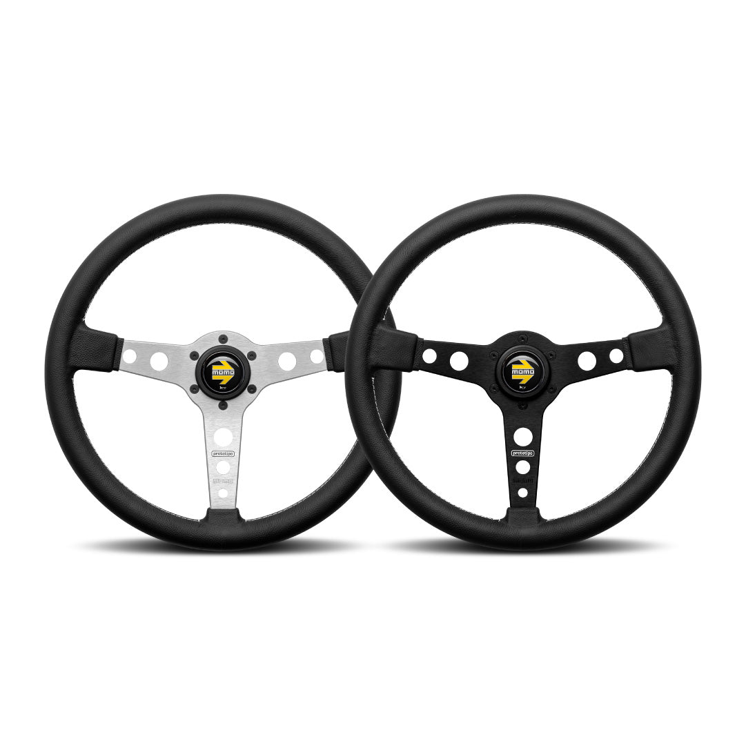 MOMO Prototipo Steering Wheel - Black Leather Silver Spokes 370mm