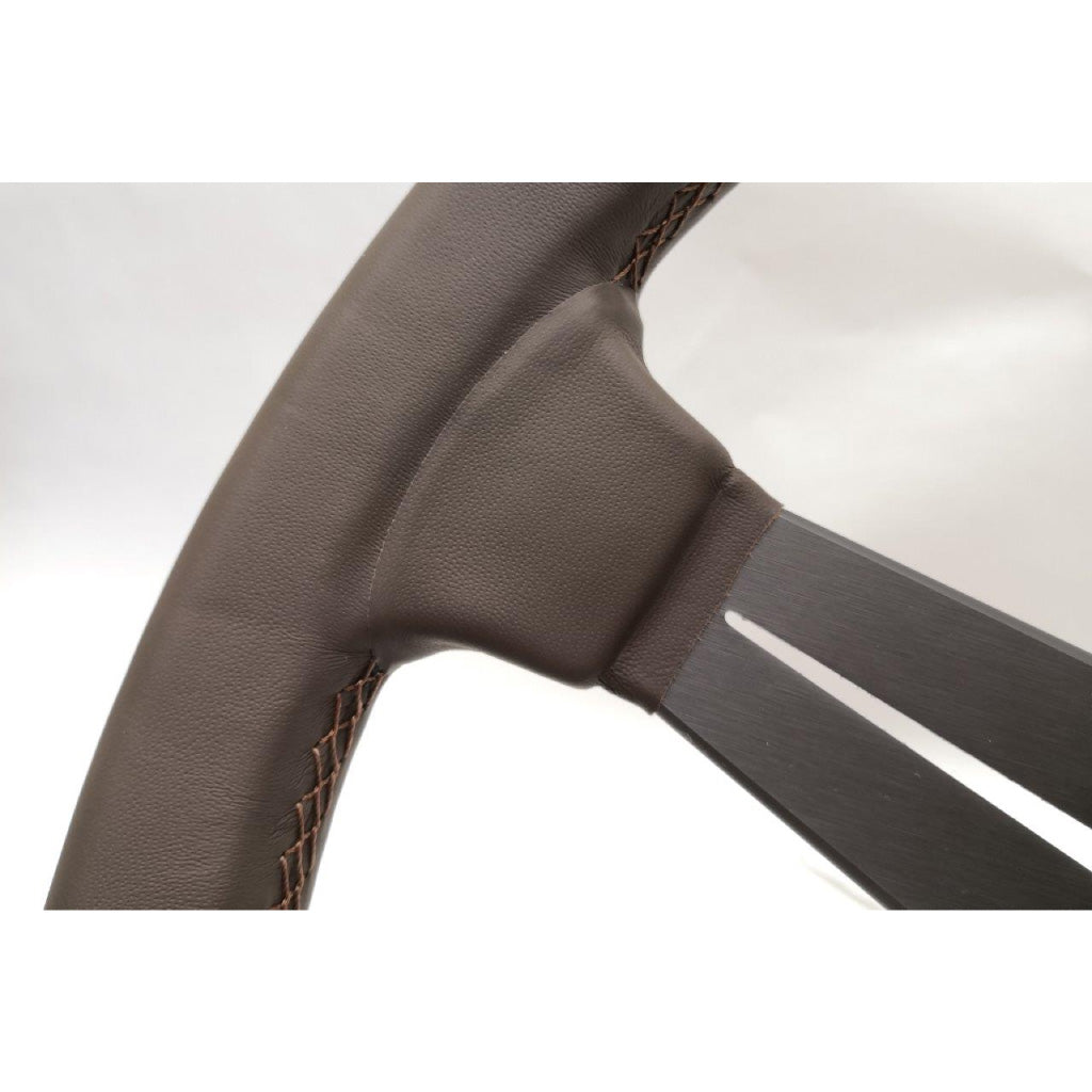 Nardi Deep Corn Revolution Steering Wheel - Brown Leather Brown Stitching Brown Spokes 330mm