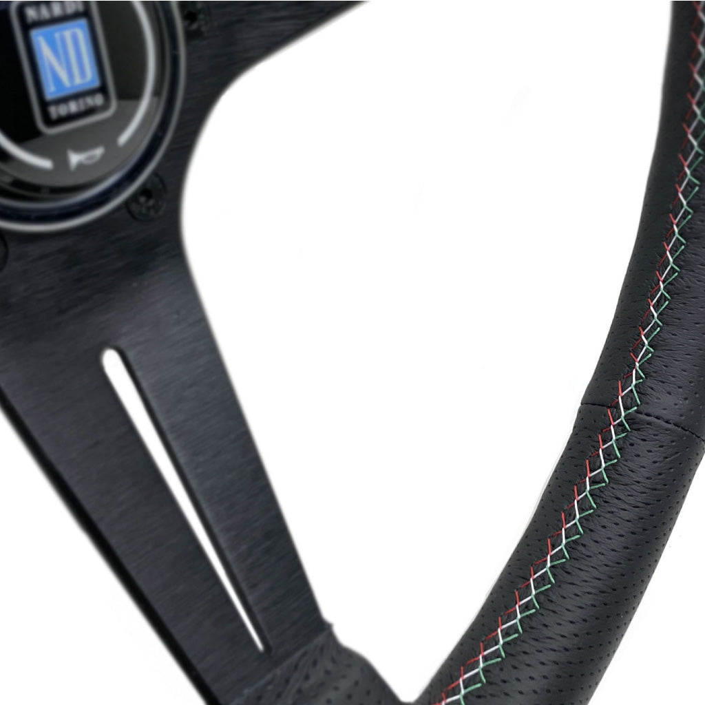 Nardi Deep Corn Steering Wheel - Black Leather Italian Stitching Black Spokes 350mm