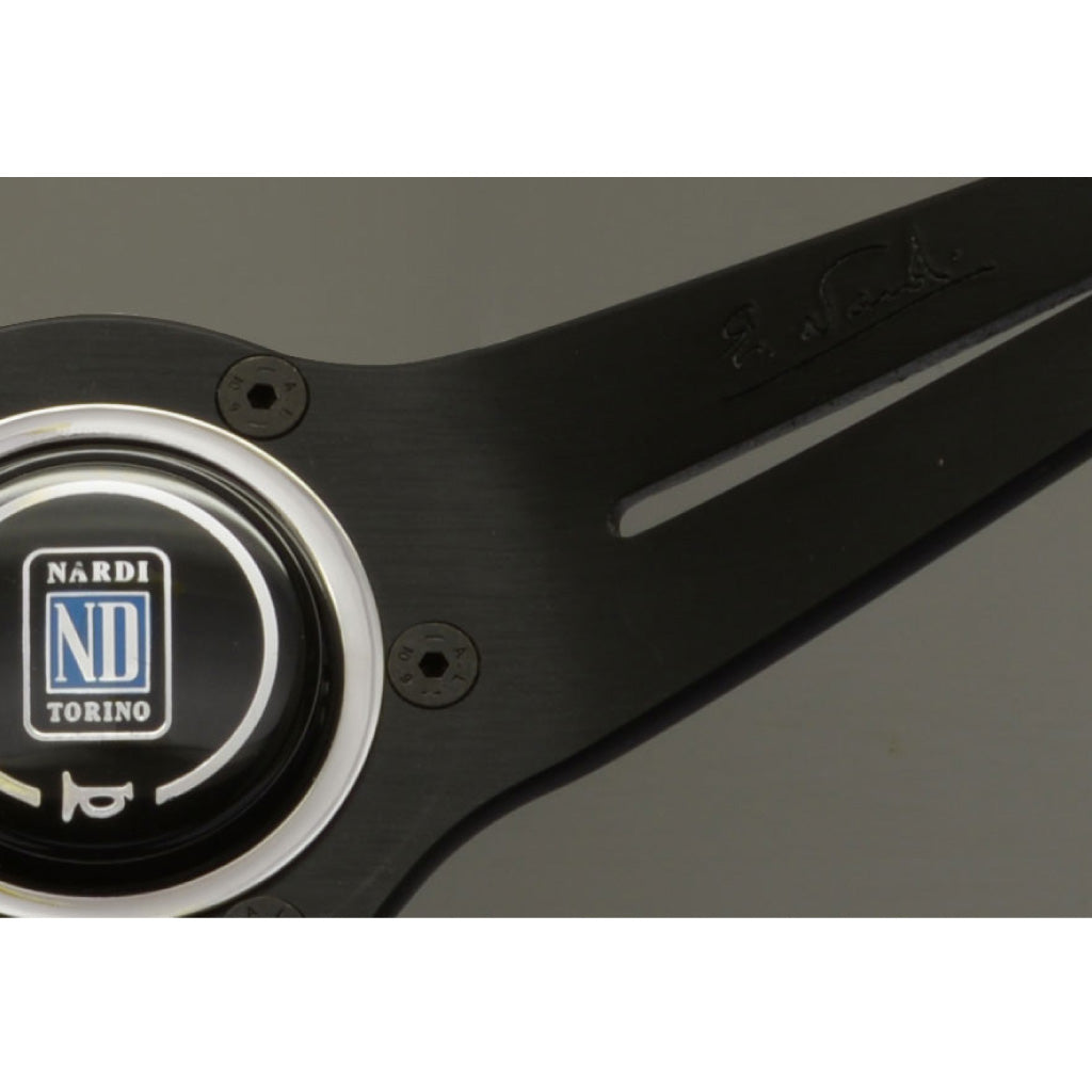 Nardi Deep Corn Steering Wheel - Black Leather Red Stitching Black Spokes 350mm