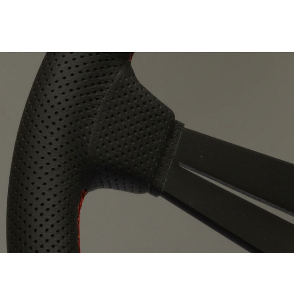 Nardi Deep Corn Steering Wheel - Black Leather Red Stitching Black Spokes 350mm