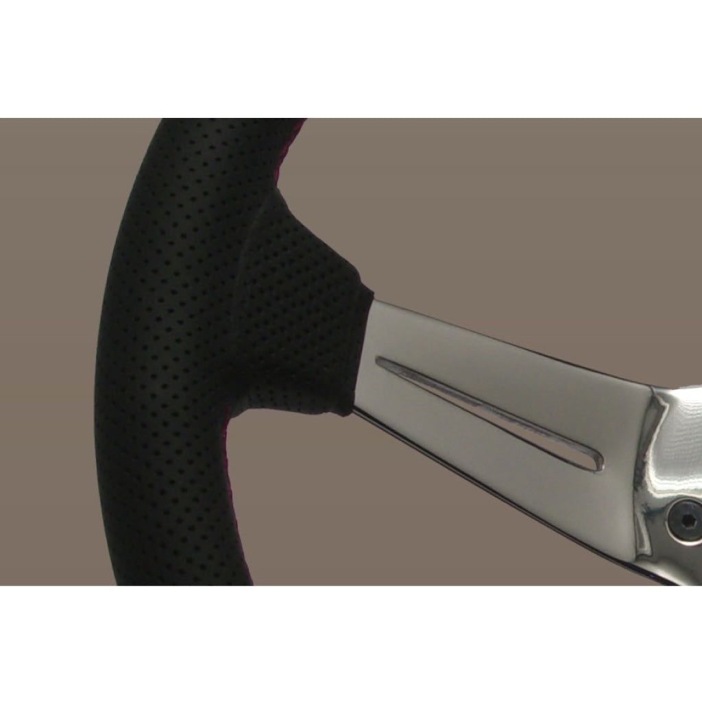 Nardi Deep Corn Steering Wheel - Black Leather Red Stitching Polished Spokes 350mm