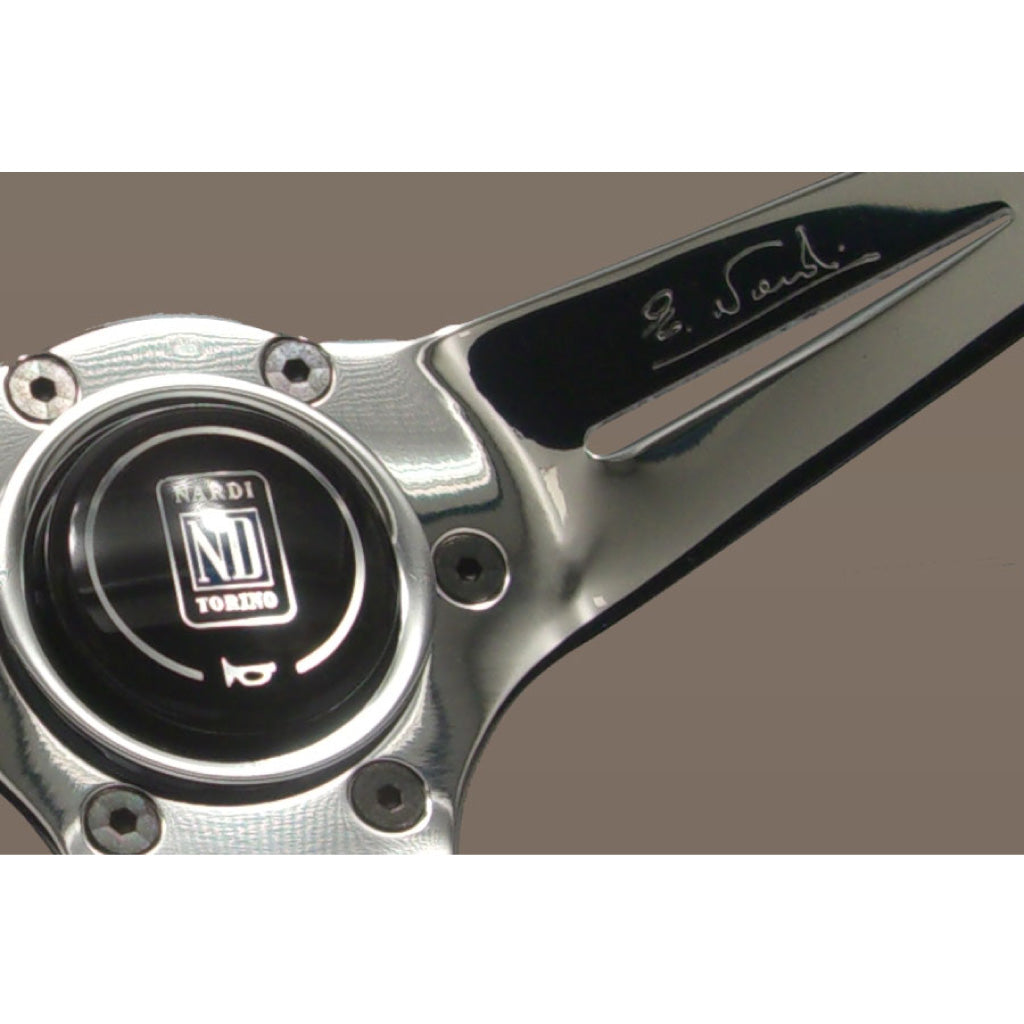 Nardi Deep Corn Steering Wheel - Black Leather Red Stitching Polished Spokes 350mm