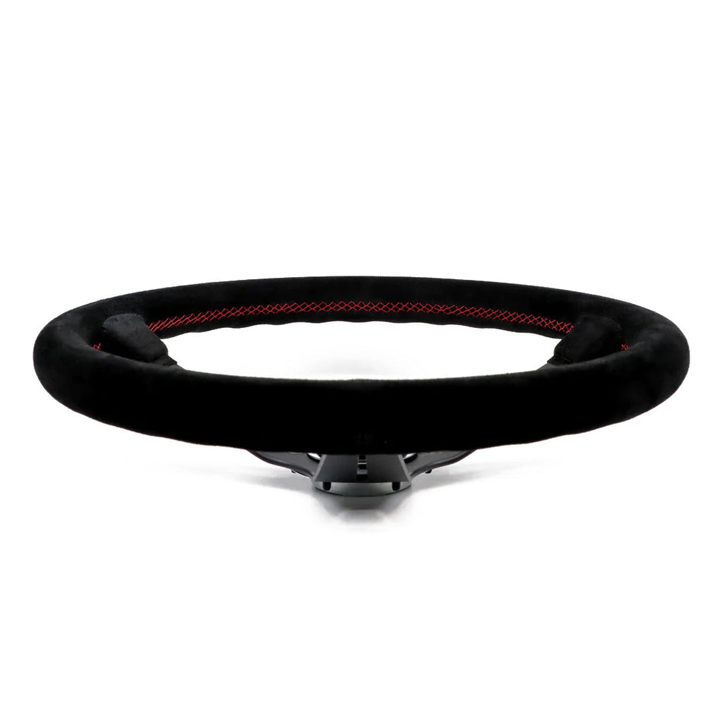 Nardi Deep Corn Steering Wheel - Black Suede Red Stitching Black Spokes 350mm