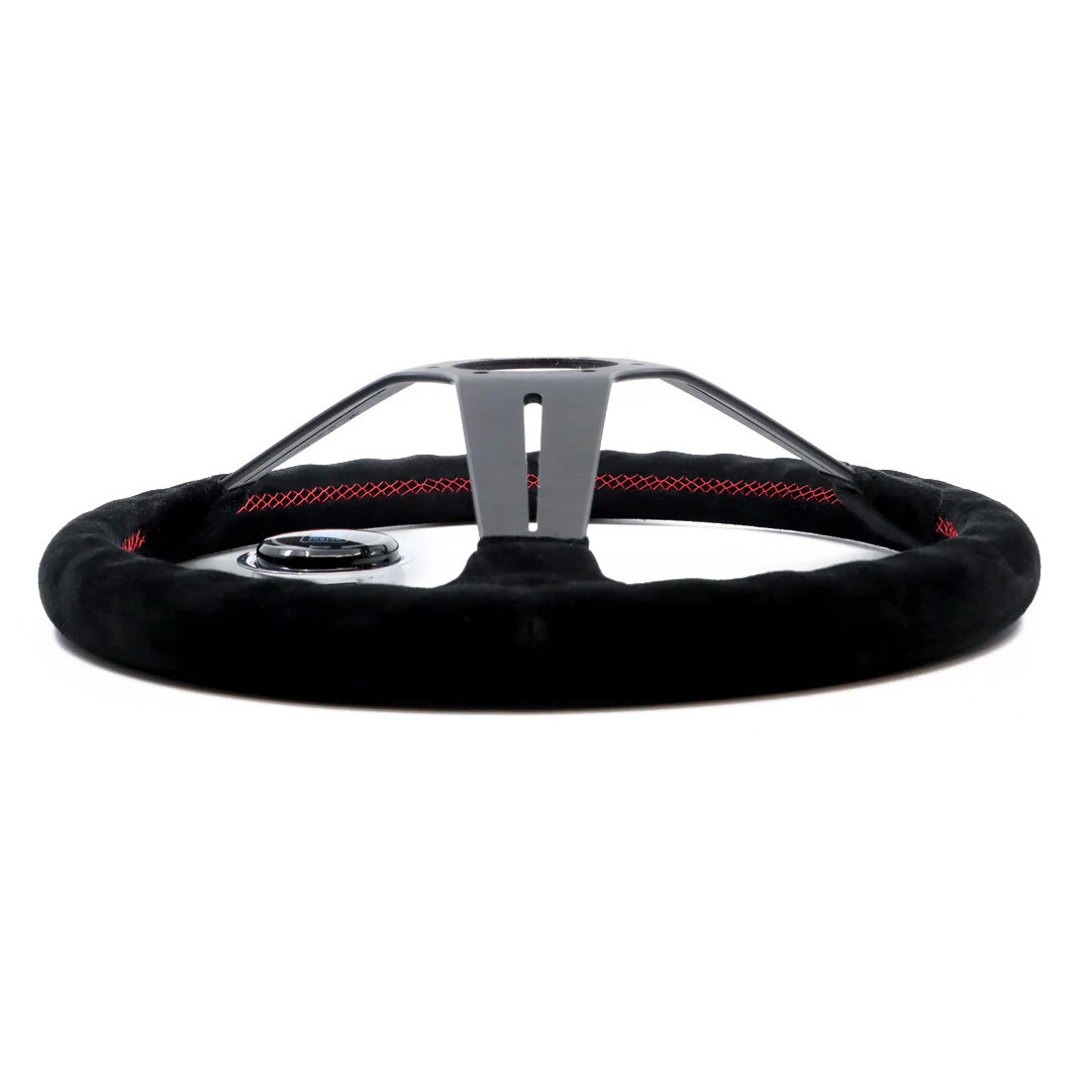 Nardi Deep Corn Steering Wheel - Black Suede Red Stitching Black Spokes 350mm