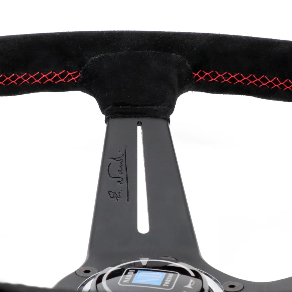 Nardi Deep Corn Steering Wheel - Black Suede Red Stitching Black Spokes 350mm
