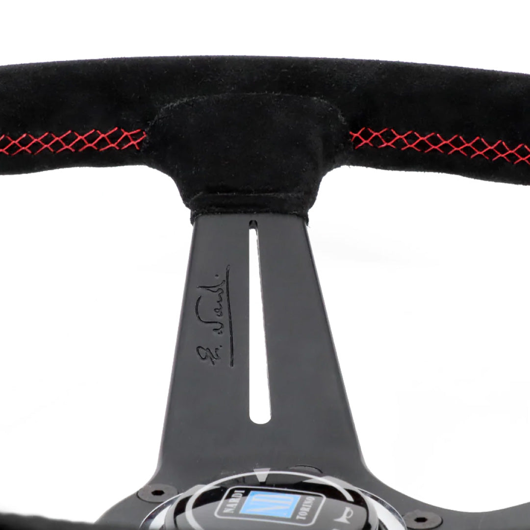 Nardi Deep Corn Steering Wheel - Black Suede Red Stitching Black Spokes 350mm