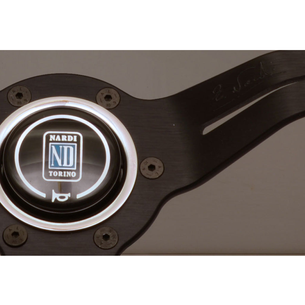 Nardi Deep Corn Steering Wheel - Black Leather Red Stitching Black Spokes 330mm