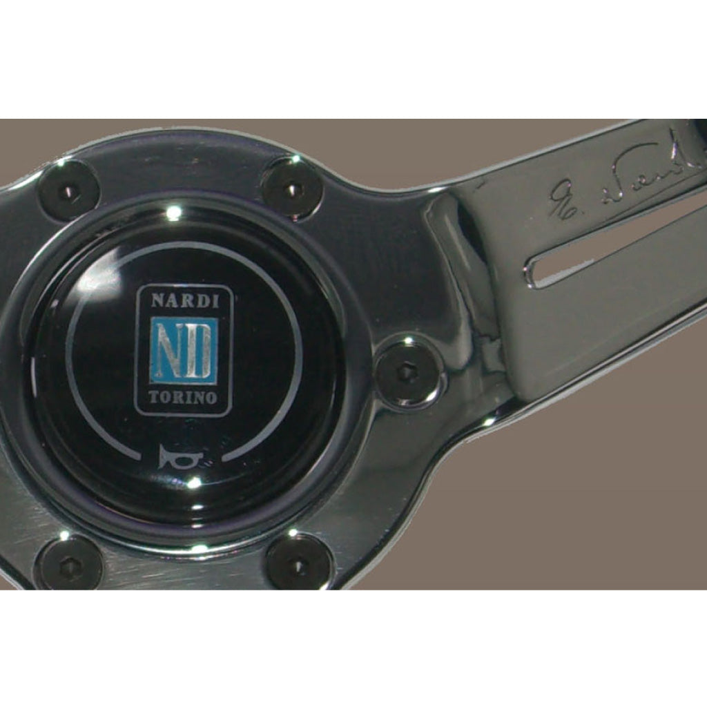 Nardi Deep Corn Steering Wheel - Black Leather Red Stitching Polished Spokes 330mm