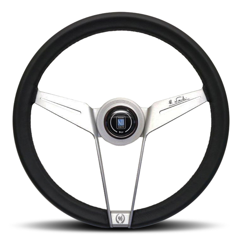 Nardi Novantesimo 90th Anniversary Steering Wheel - Black Leather Grey Spokes Ring 355mm