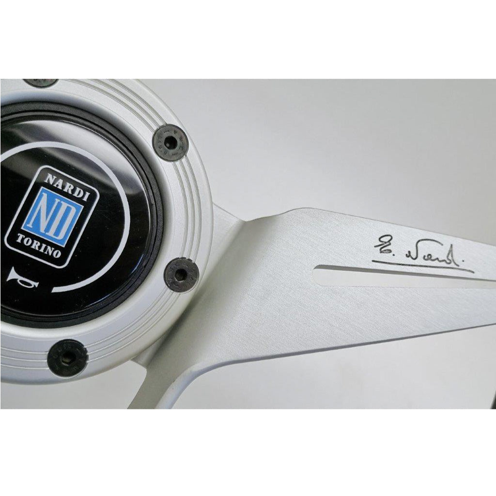Nardi Novantesimo 90th Anniversary Steering Wheel - Black Leather Grey Spokes Visible Screws 355mm