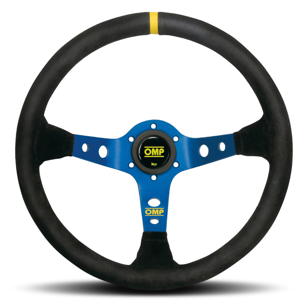 OMP Corsica Scamosciato Steering Wheel - Black Suede Blue Spokes 350mm