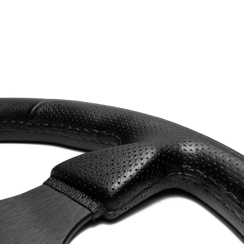 OMP Racing GP Steering Wheel - Black Polyurethane Black Spokes 330mm