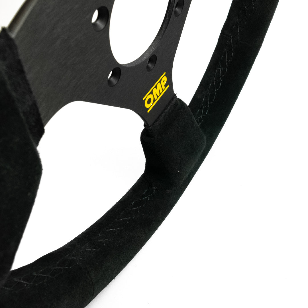 OMP Targa 330 Steering Wheel - Black Suede Black Spokes 330mm