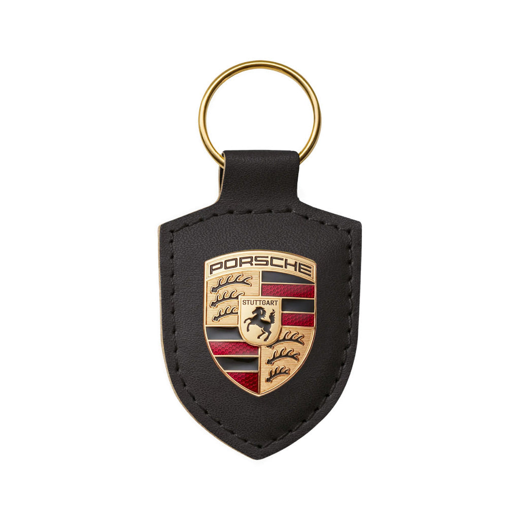 Porsche Crest Keyring Keychain Essential - Black Leather