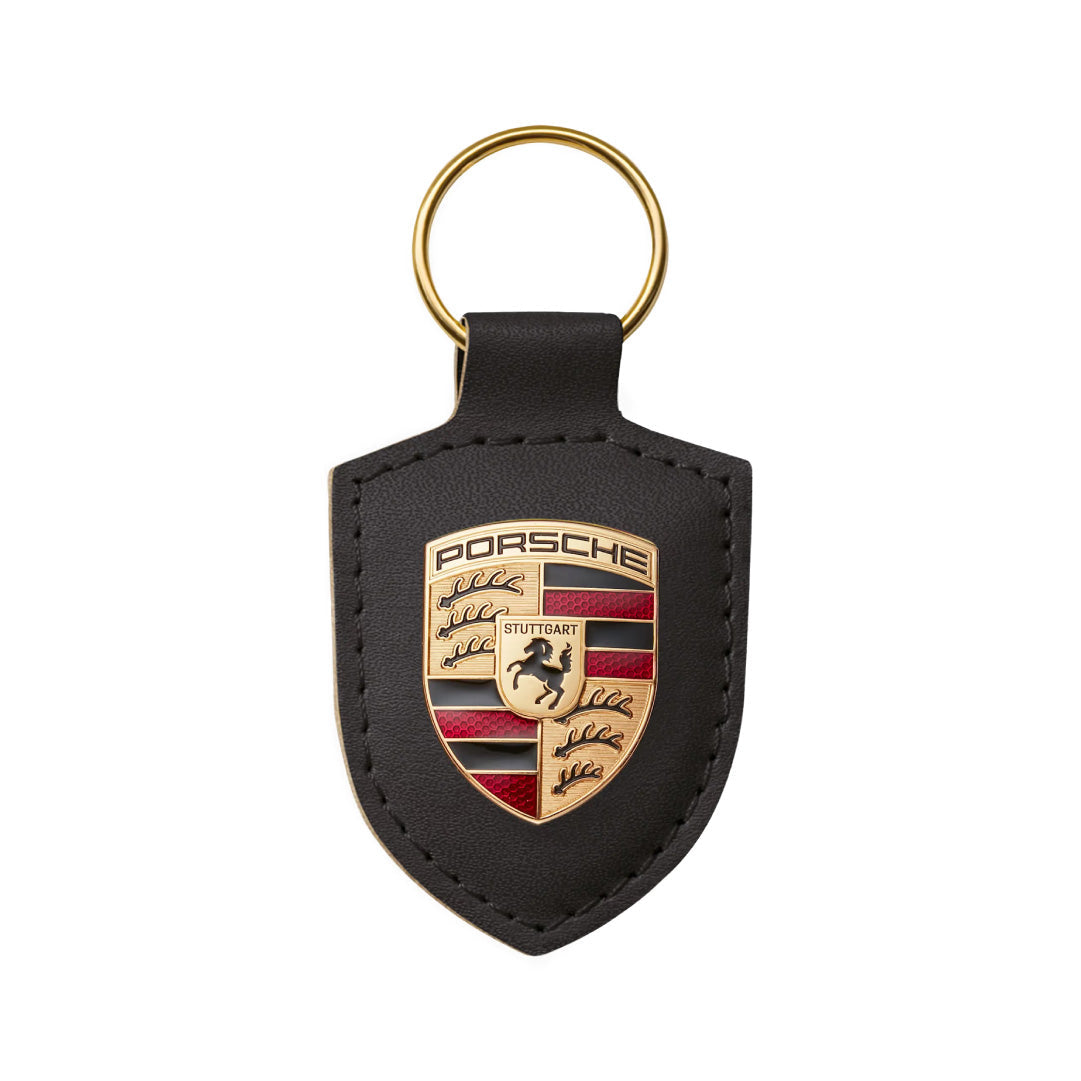 Porsche Crest Keyring Keychain Essential - Black Leather
