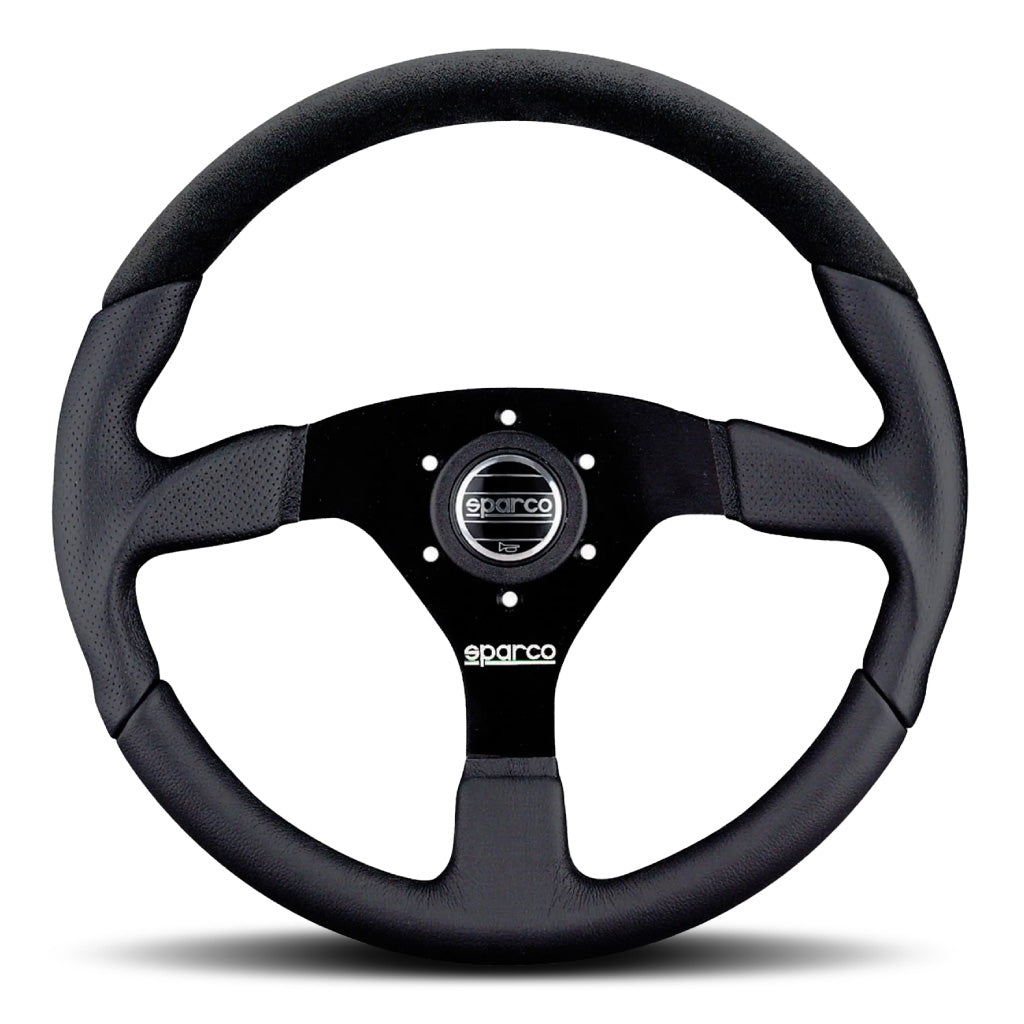 Sparco L505 Steering Wheel - Black Leather/Alcantara Black Spokes 350mm