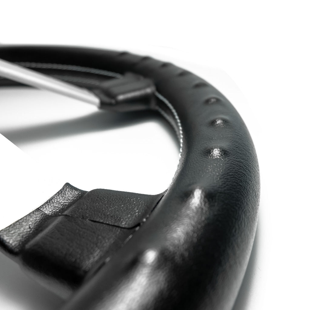 Sport Line 4 Four Spoke Steering Wheel - Black Vinyl Silver Spokes 370mm