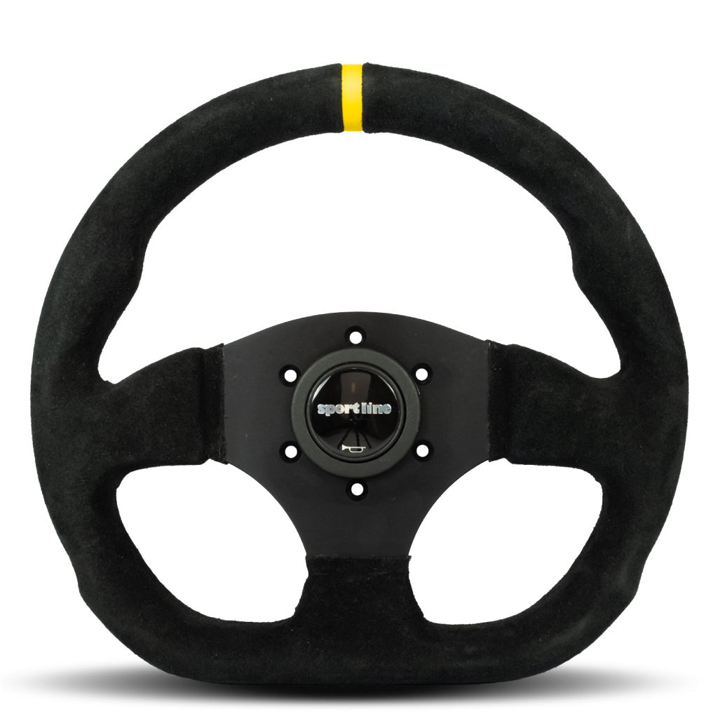 Sport Line Competition Steering Wheel - Black Suede Black Spokes 300mm