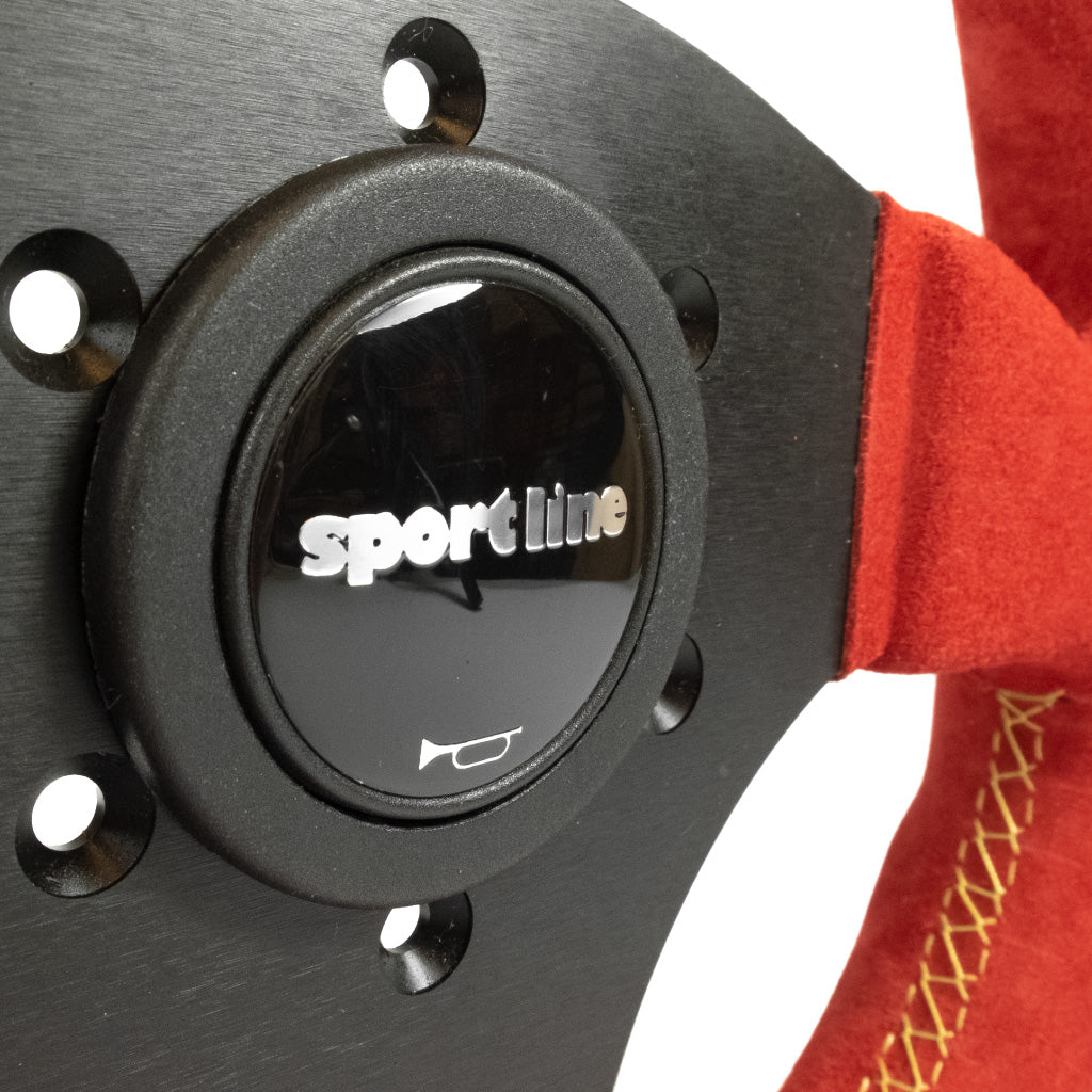 Sport Line Competition Steering Wheel - Red Suede Black Spokes 300mm