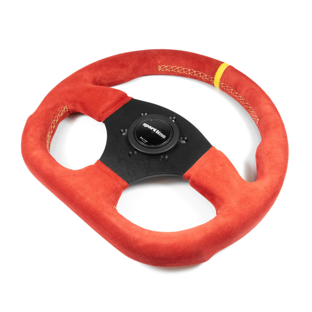 Sport Line Competition Steering Wheel - Red Suede Black Spokes 300mm
