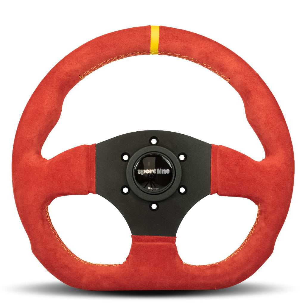 Sport Line Competition Steering Wheel - Red Suede Black Spokes 300mm