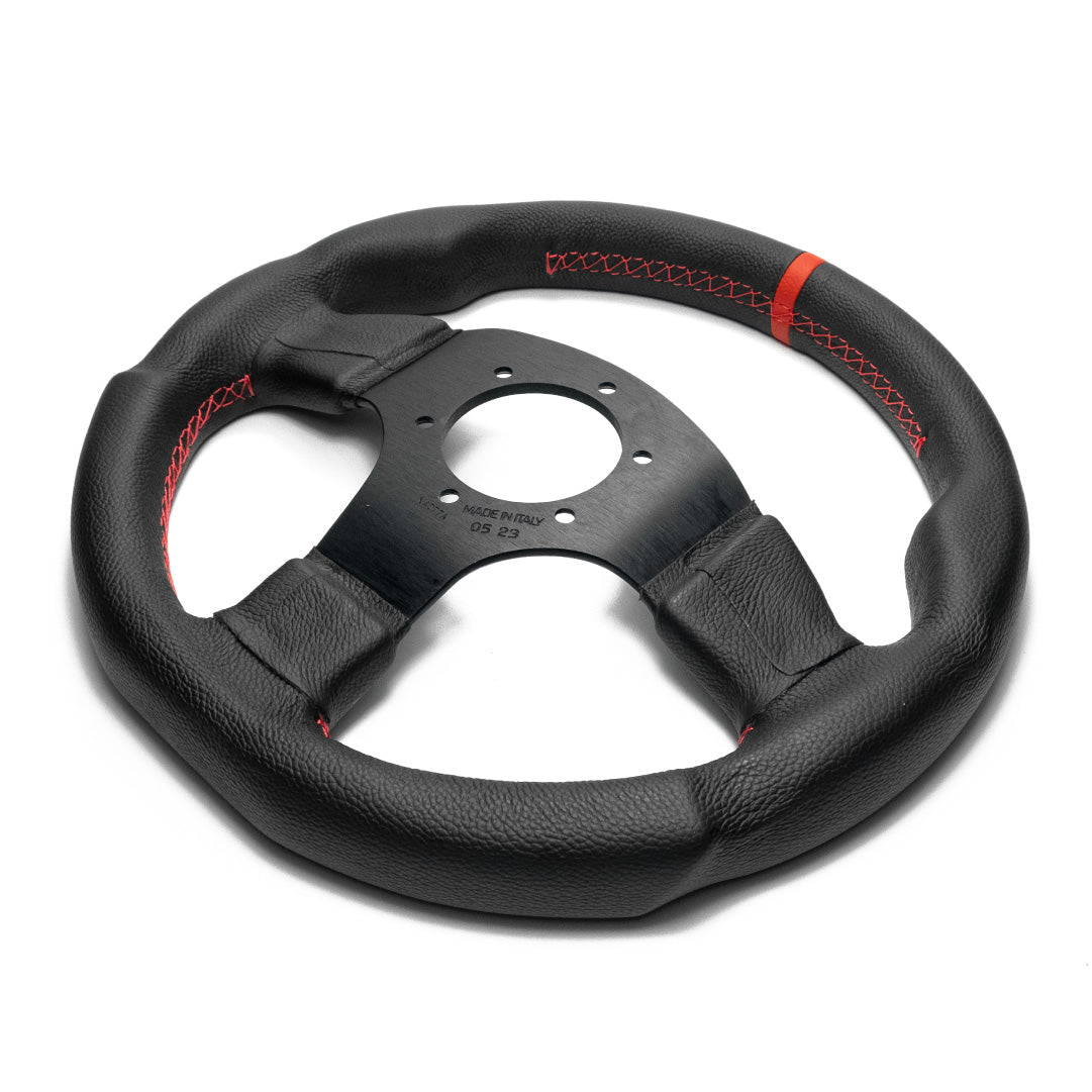 Sport Line Imola 3 Steering Wheel - Black Leather Red Marker Black Spokes 300mm