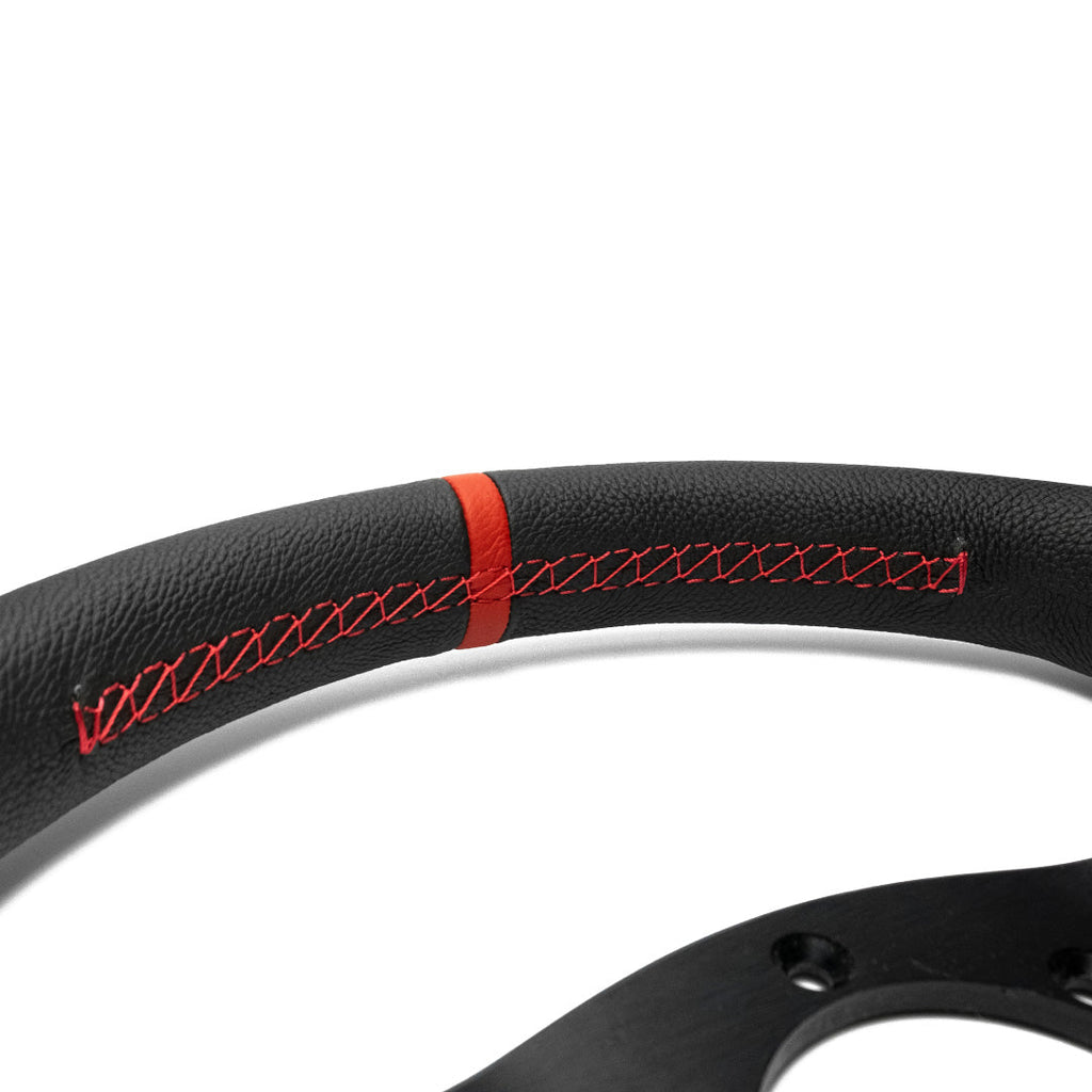 Sport Line Imola 3 Steering Wheel - Black Leather Red Marker Black Spokes 300mm