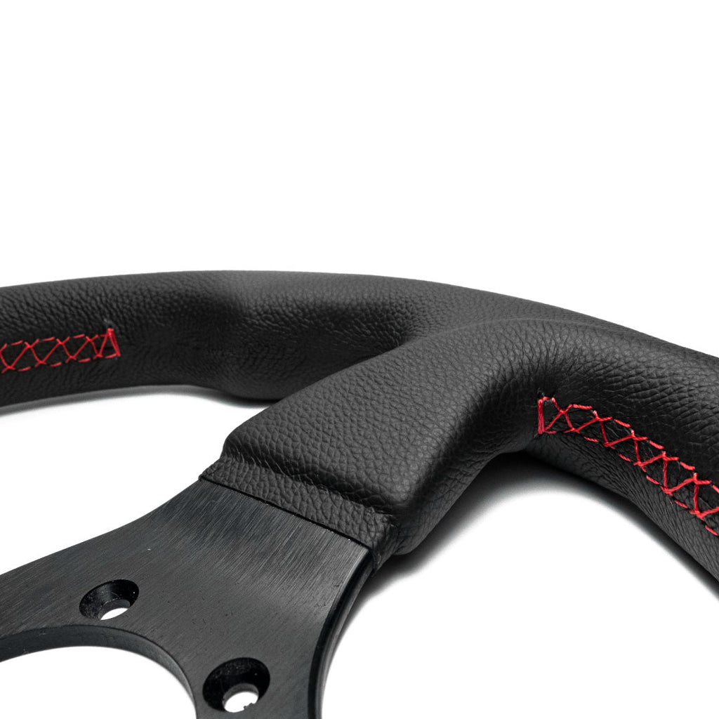 Sport Line Imola 3 Steering Wheel - Black Leather Red Marker Black Spokes 300mm
