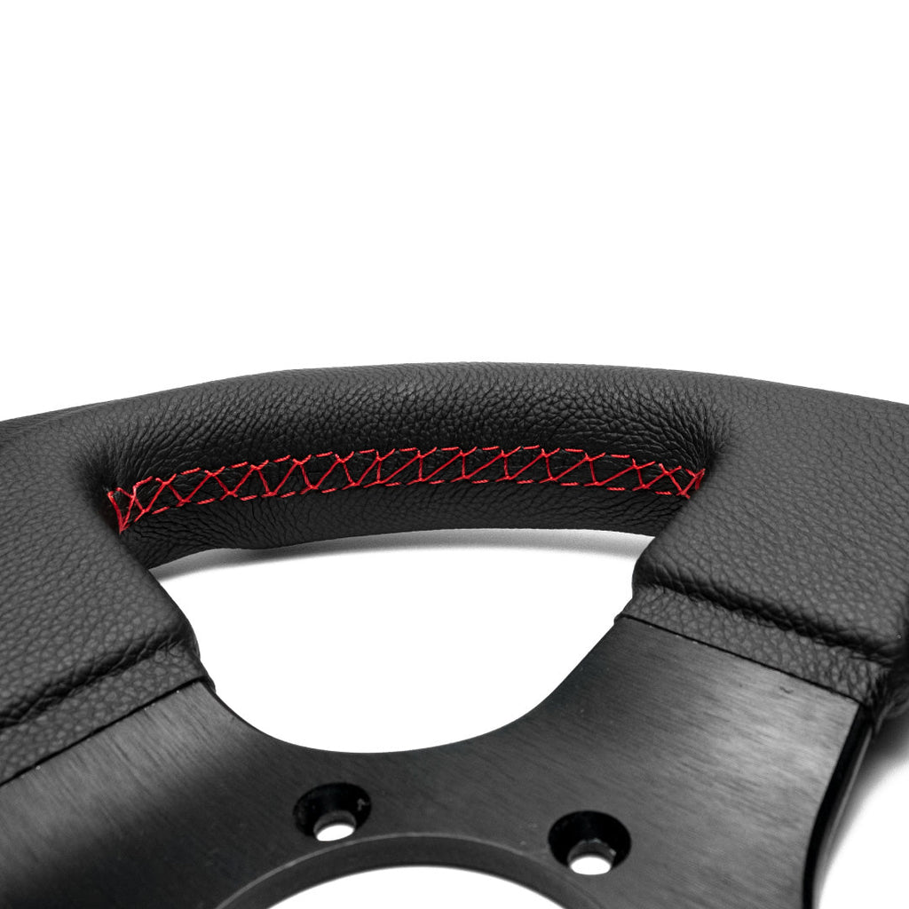Sport Line Imola 3 Steering Wheel - Black Leather Red Marker Black Spokes 300mm