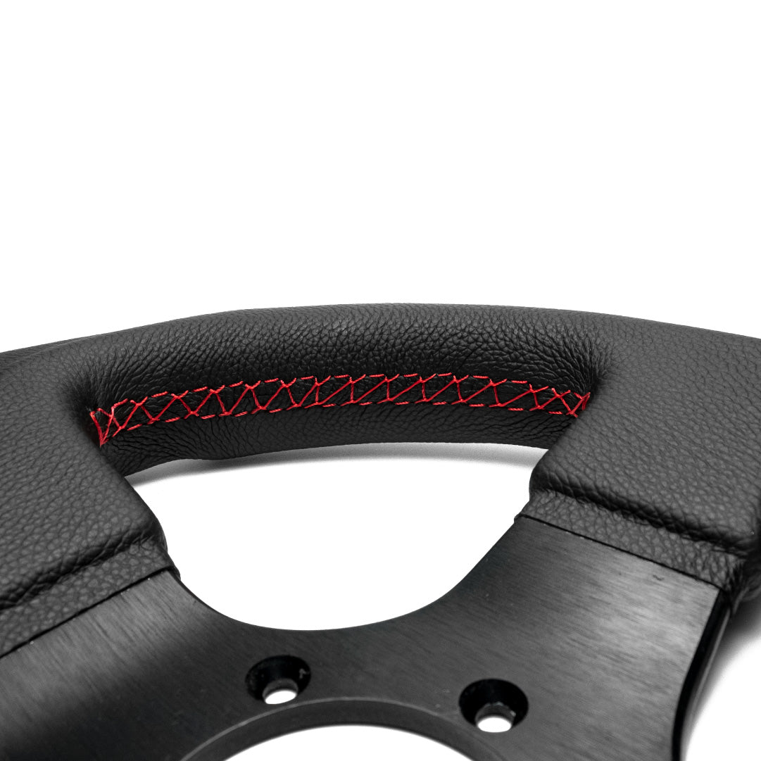 Sport Line Imola 3 Steering Wheel - Black Leather Red Marker Black Spokes 300mm