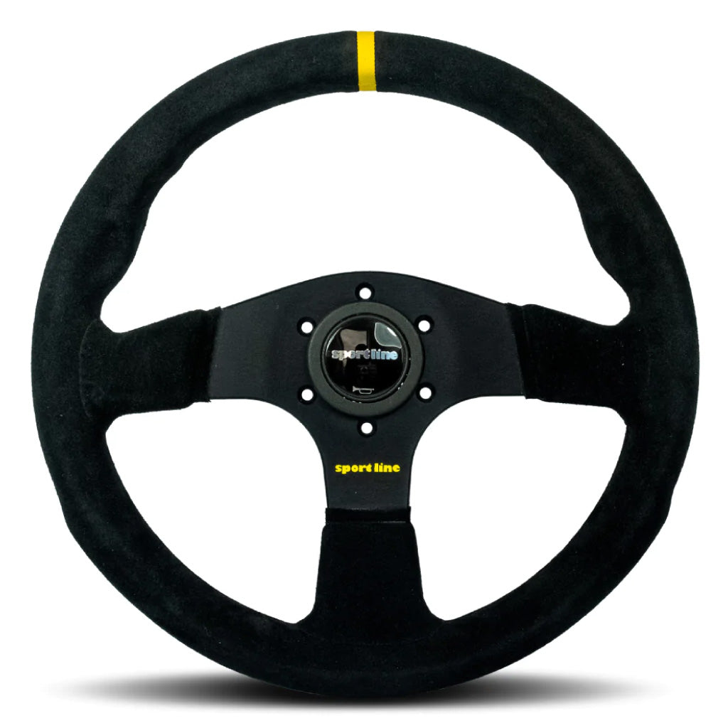 Sport Line Imola Steering Wheel - Black Suede Black Spokes 330mm