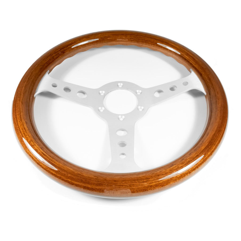 Sport Line Mille Miglia Steering Wheel - Mahogany Wood Silver Spokes 320mm