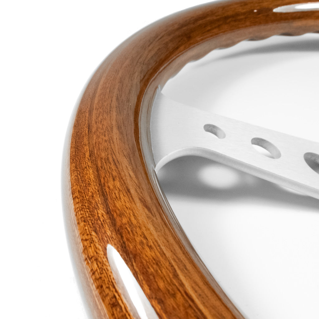 Sport Line Mille Miglia Steering Wheel - Mahogany Wood Silver Spokes 320mm