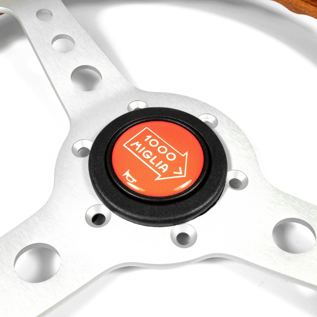 Sport Line Mille Miglia Steering Wheel - Mahogany Wood Silver Spokes 350mm