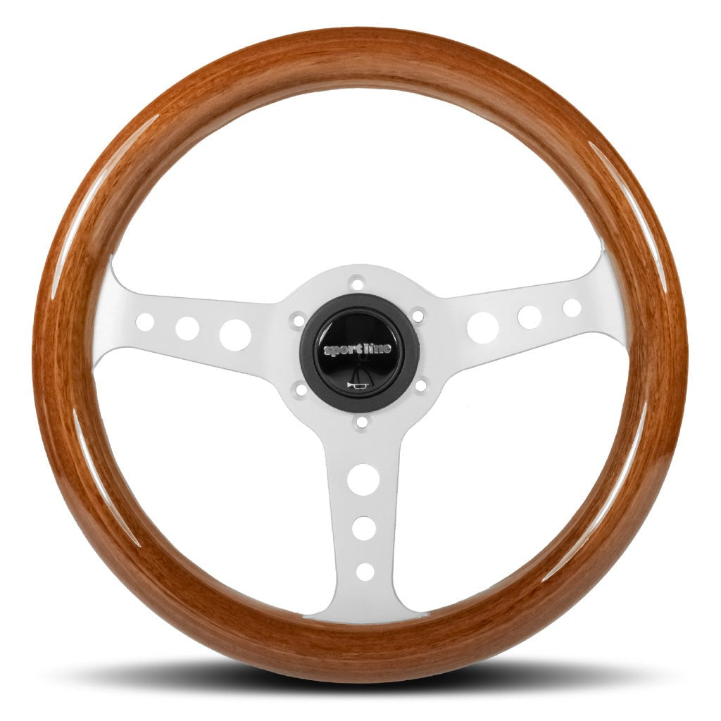 Sport Line Mille Miglia Steering Wheel - Mahogany Wood Silver Spokes 320mm