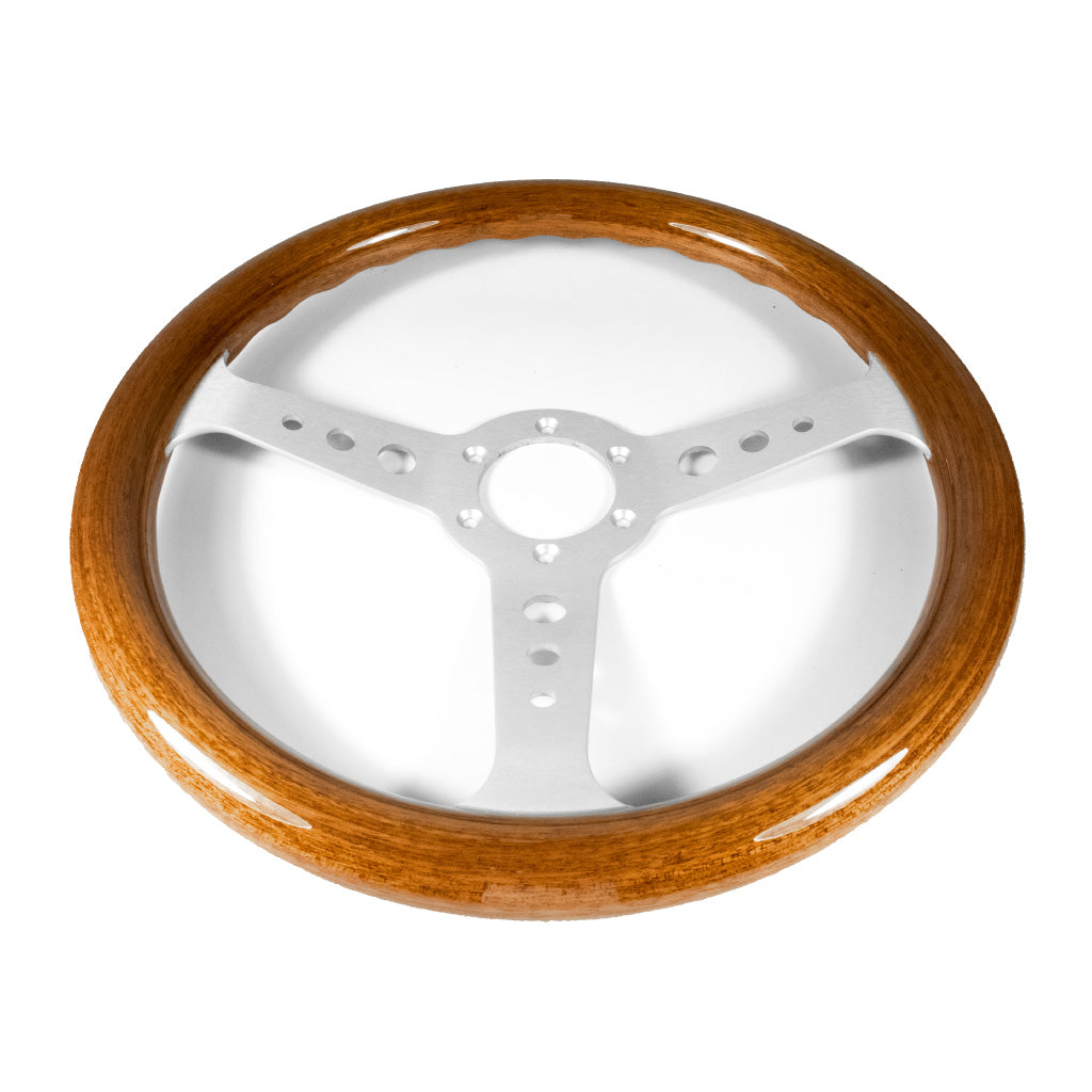 Sport Line Mille Miglia Steering Wheel - Mahogany Wood Silver Spokes 350mm