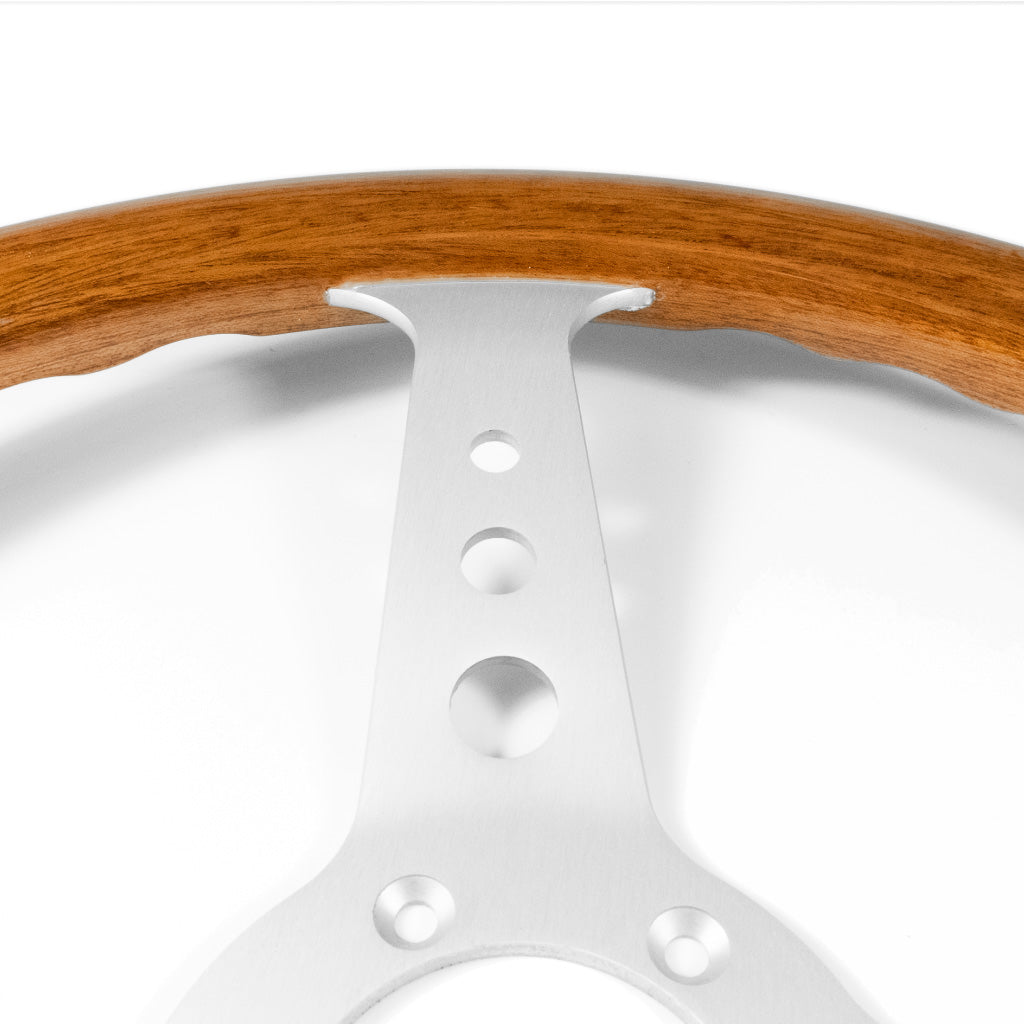 Sport Line Mille Miglia Steering Wheel - Mahogany Wood Silver Spokes 350mm
