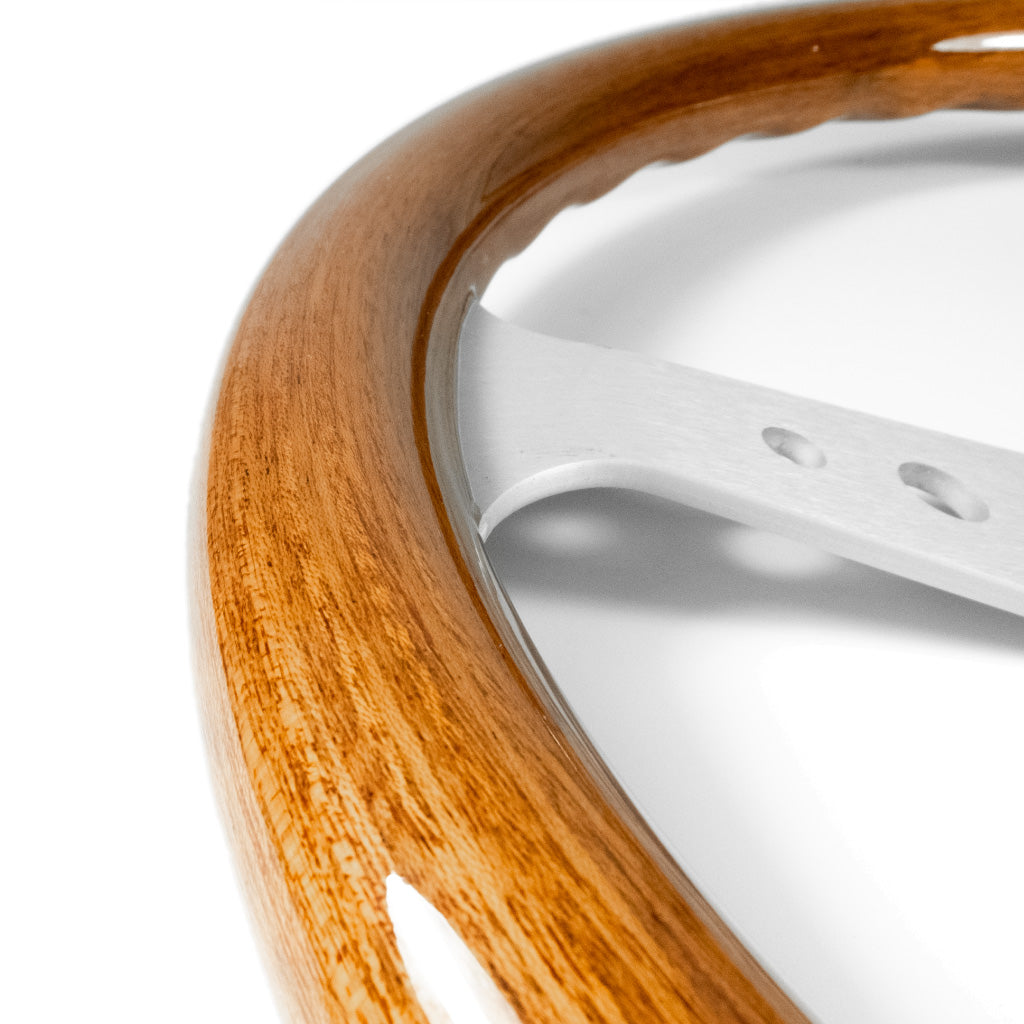 Sport Line Mille Miglia Steering Wheel - Mahogany Wood Silver Spokes 350mm