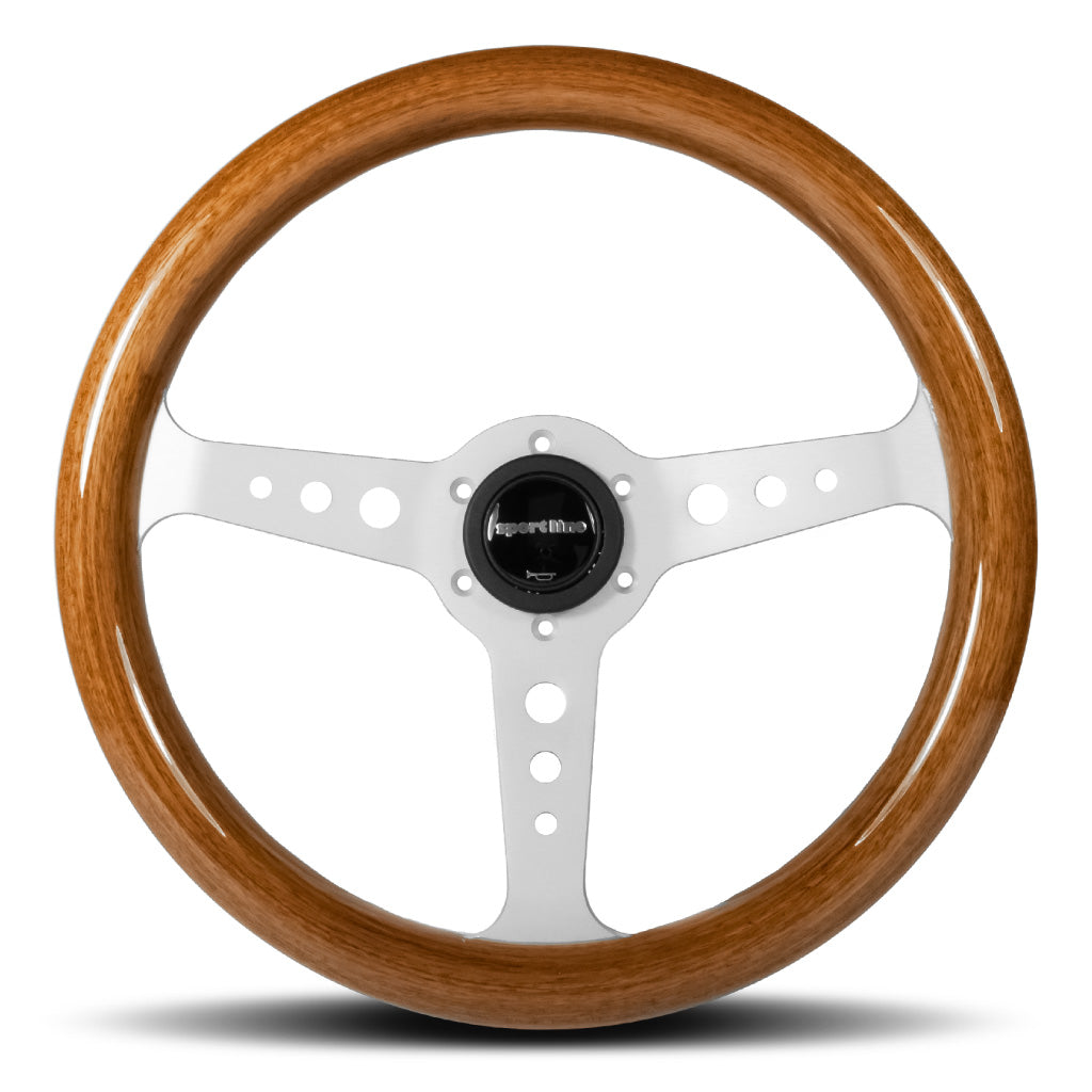 Sport Line Mille Miglia Steering Wheel - Mahogany Wood Silver Spokes 350mm